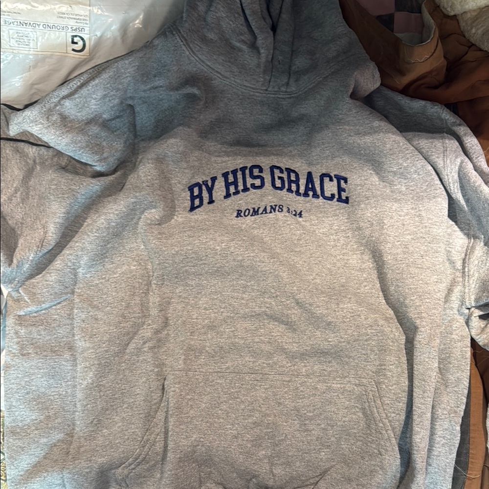 Gray Hoodie with Blue Text